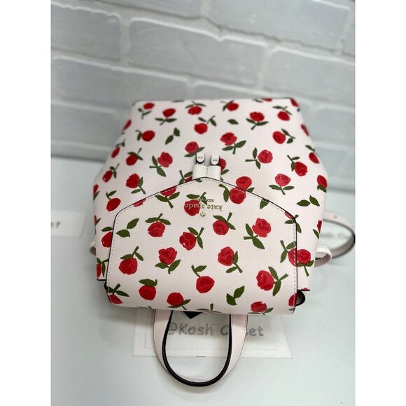 Kate Spade backpack lizzie medium rosette leather flap backpack rose print